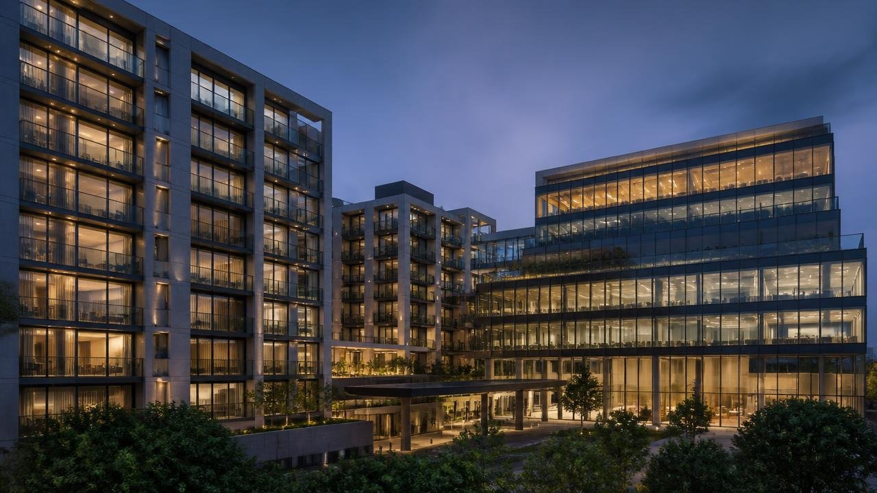 Contemporary residential and commercial property complex