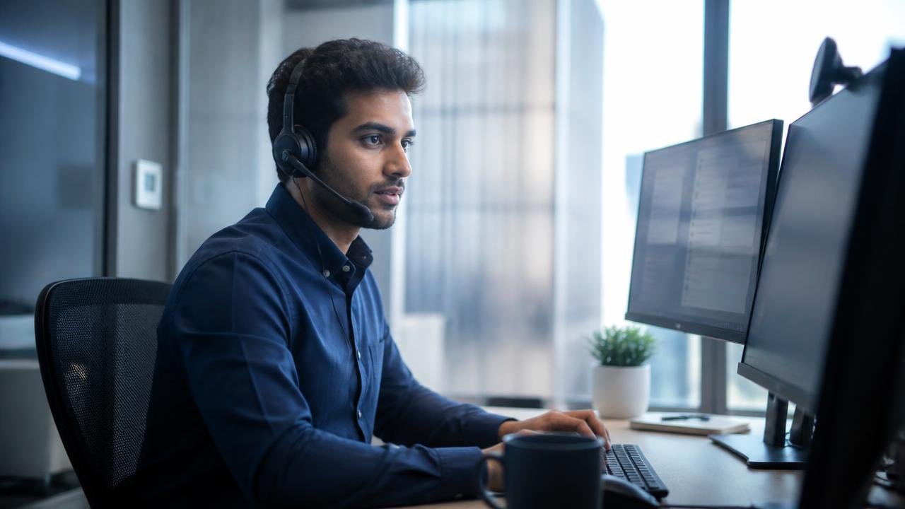 Customer support professional managing digital conversations