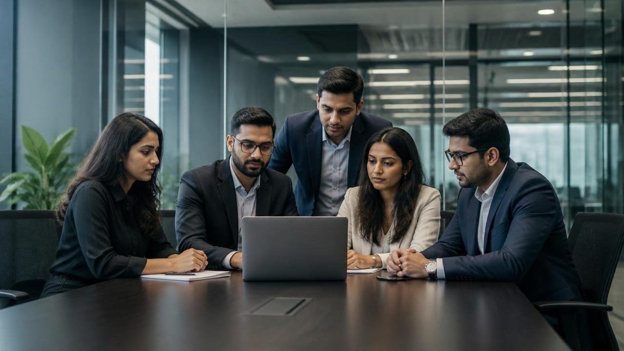 Business sales team reviewing opportunities together